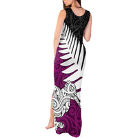 Aotearoa New Zealand Tank Maxi Dress Silver Fern Kiwi Bird and NZ Map with Maori Tribal Pink Style LT03 - Polynesian Pride