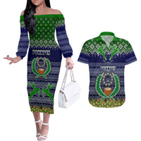 personalised-pohnpei-state-christmas-couples-matching-off-the-shoulder-long-sleeve-dress-and-hawaiian-shirt-coat-of-arms-beautiful-merry-xmas-snowflake