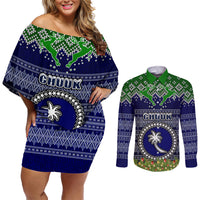 chuuk-state-christmas-couples-matching-off-shoulder-short-dress-and-long-sleeve-button-shirts-coat-of-arms-beautiful-merry-xmas-snowflake