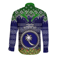chuuk-state-christmas-long-sleeve-button-shirt-coat-of-arms-beautiful-merry-xmas-snowflake