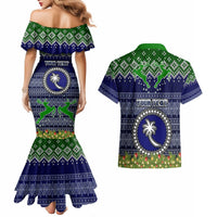 personalised-chuuk-state-christmas-couples-matching-mermaid-dress-and-hawaiian-shirt-coat-of-arms-beautiful-merry-xmas-snowflake