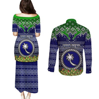 personalised-chuuk-state-christmas-couples-matching-puletasi-dress-and-long-sleeve-button-shirts-coat-of-arms-beautiful-merry-xmas-snowflake
