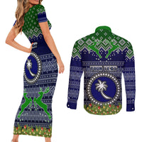personalised-chuuk-state-christmas-couples-matching-short-sleeve-bodycon-dress-and-long-sleeve-button-shirts-coat-of-arms-beautiful-merry-xmas-snowflake