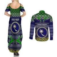 personalised-chuuk-state-christmas-couples-matching-summer-maxi-dress-and-long-sleeve-button-shirts-coat-of-arms-beautiful-merry-xmas-snowflake