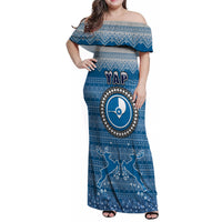 Yap Christmas Family Matching Off Shoulder Maxi Dress and Hawaiian Shirt Coat of Arms Beautiful Merry Xmas Snowflake LT03 Dad's Shirt - Long Sleeve Blue - Polynesian Pride