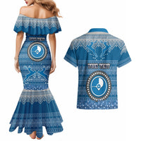 Personalised Yap Christmas Couples Matching Mermaid Dress and Hawaiian Shirt Coat of Arms Beautiful Merry Xmas Snowflake LT03 - Polynesian Pride