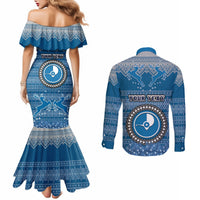 personalised-yap-christmas-couples-matching-mermaid-dress-and-long-sleeve-button-shirts-coat-of-arms-beautiful-merry-xmas-snowflake