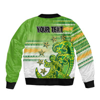 Personalised Cook Islands Va'a Race Bomber Jacket Te Tatau Tattoos Sporty Style Green-White Color - Polynesian Pride