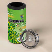 Personalised Cook Islands Va'a Race 4 in 1 Can Cooler Tumbler Te Tatau Tattoos Sporty Style Green-White Color - Polynesian Pride