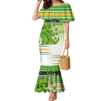 Personalised Cook Islands Va'a Race Family Matching Mermaid Dress and Hawaiian Shirt Te Tatau Tattoos Sporty Style Green-White Color - Polynesian Pride