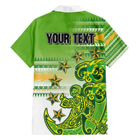 Personalised Cook Islands Va'a Race Family Matching Off Shoulder Short Dress and Hawaiian Shirt Te Tatau Tattoos Sporty Style Green-White Color - Polynesian Pride