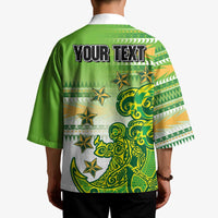 Personalised Cook Islands Va'a Race Kimono Te Tatau Tattoos Sporty Style Green-White Color - Polynesian Pride