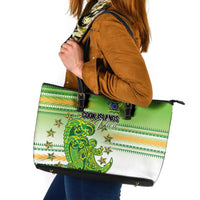 Cook Islands Va'a Race Leather Tote Bag Te Tatau Tattoos Sporty Style Green-White Color - Polynesian Pride
