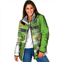 Personalised Cook Islands Va'a Race Padded Jacket Te Tatau Tattoos Sporty Style Green-White Color - Polynesian Pride