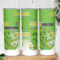 Personalised Cook Islands Va'a Race Skinny Tumbler Te Tatau Tattoos Sporty Style Green-White Color - Polynesian Pride