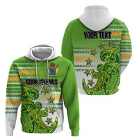 Personalised Cook Islands Va'a Race Zip Hoodie Te Tatau Tattoos Sporty Style Green-White Color - Polynesian Pride