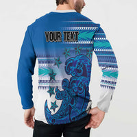 Personalised Cook Islands Va'a Race Button Sweatshirt Te Tatau Tattoos Sporty Style Light Blue Color - Polynesian Pride