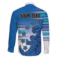Personalised Cook Islands Va'a Race Family Matching Long Sleeve Bodycon Dress and Hawaiian Shirt Te Tatau Tattoos Sporty Style Light Blue Color - Polynesian Pride