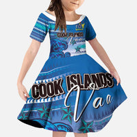Personalised Cook Islands Va'a Race Family Matching Mermaid Dress and Hawaiian Shirt Te Tatau Tattoos Sporty Style Light Blue Color - Polynesian Pride