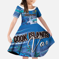 Personalised Cook Islands Va'a Race Family Matching Off Shoulder Maxi Dress and Hawaiian Shirt Te Tatau Tattoos Sporty Style Light Blue Color - Polynesian Pride