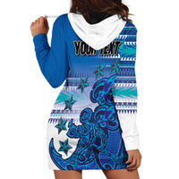 Personalised Cook Islands Va'a Race Hoodie Dress Te Tatau Tattoos Sporty Style Light Blue Color - Polynesian Pride