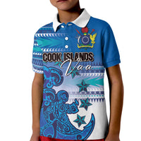 Personalised Cook Islands Va'a Race Kid Polo Shirt Te Tatau Tattoos Sporty Style Light Blue Color - Polynesian Pride