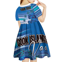 Personalised Cook Islands Va'a Race Kid Short Sleeve Dress Te Tatau Tattoos Sporty Style Light Blue Color - Polynesian Pride