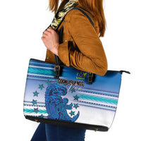 Cook Islands Va'a Race Leather Tote Bag Te Tatau Tattoos Sporty Style Light Blue Color - Polynesian Pride