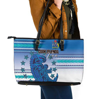 Cook Islands Va'a Race Leather Tote Bag Te Tatau Tattoos Sporty Style Light Blue Color - Polynesian Pride