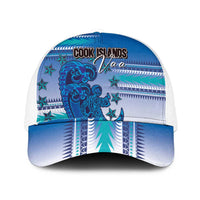 Cook Islands Va'a Race Mesh Trucker Cap Te Tatau Tattoos Sporty Style Light Blue Color LT03 One Size White Blue - Polynesian Pride