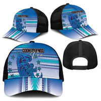 Cook Islands Va'a Race Mesh Trucker Cap Te Tatau Tattoos Sporty Style Light Blue Color - Polynesian Pride