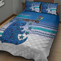 Cook Islands Va'a Race Quilt Bed Set Te Tatau Tattoos Sporty Style Light Blue Color - Polynesian Pride