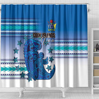 Cook Islands Va'a Race Shower Curtain Te Tatau Tattoos Sporty Style Light Blue Color - Polynesian Pride