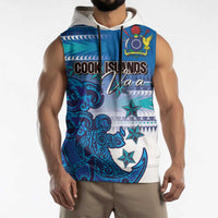 Personalised Cook Islands Va'a Race Sleeveless Hoodie Te Tatau Tattoos Sporty Style Light Blue Color - Polynesian Pride