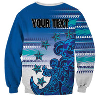 Personalised Cook Islands Va'a Race Sweatshirt Te Tatau Tattoos Sporty Style Light Blue Color - Polynesian Pride