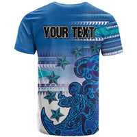 Personalised Cook Islands Va'a Race T Shirt Te Tatau Tattoos Sporty Style Light Blue Color - Polynesian Pride