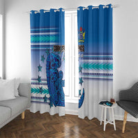 Cook Islands Va'a Race Window Curtain Te Tatau Tattoos Sporty Style Light Blue Color - Polynesian Pride