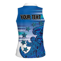 Personalised Cook Islands Va'a Race Women Sleeveless Polo Shirt Te Tatau Tattoos Sporty Style Light Blue Color - Polynesian Pride