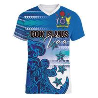 Personalised Cook Islands Va'a Race Women V-Neck T-Shirt Te Tatau Tattoos Sporty Style Light Blue Color - Polynesian Pride