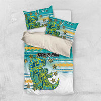 Cook Islands Va'a Race Bedding Set Te Tatau Tattoos Sporty Style Turquoise Color - Polynesian Pride