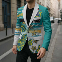 Personalised Cook Islands Va'a Race Blazer Te Tatau Tattoos Sporty Style Turquoise Color - Polynesian Pride