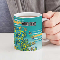 Personalised Cook Islands Va'a Race Ceramic Mug Te Tatau Tattoos Sporty Style Turquoise Color - Polynesian Pride