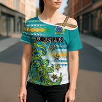 Personalised Cook Islands Va'a Race Cross Shoulder Shirt Te Tatau Tattoos Sporty Style Turquoise Color - Polynesian Pride