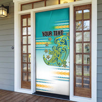 Personalised Cook Islands Va'a Race Door Cover Te Tatau Tattoos Sporty Style Turquoise Color - Polynesian Pride