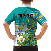 Personalised Cook Islands Va'a Race Family Matching Long Sleeve Bodycon Dress and Hawaiian Shirt Te Tatau Tattoos Sporty Style Turquoise Color - Polynesian Pride