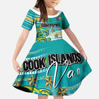 Personalised Cook Islands Va'a Race Family Matching Mermaid Dress and Hawaiian Shirt Te Tatau Tattoos Sporty Style Turquoise Color - Polynesian Pride