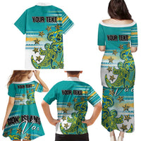 Personalised Cook Islands Va'a Race Family Matching Puletasi and Hawaiian Shirt Te Tatau Tattoos Sporty Style Turquoise Color - Polynesian Pride