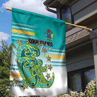 Cook Islands Va'a Race Garden Flag Te Tatau Tattoos Sporty Style Turquoise Color - Polynesian Pride