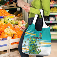 Cook Islands Va'a Race Grocery Bag Te Tatau Tattoos Sporty Style Turquoise Color - Polynesian Pride