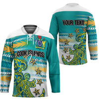 Personalised Cook Islands Va'a Race Hockey Jersey Te Tatau Tattoos Sporty Style Turquoise Color - Polynesian Pride